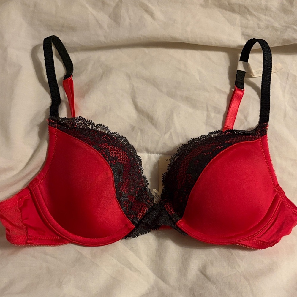 Aerie Red and Black Lace Bra